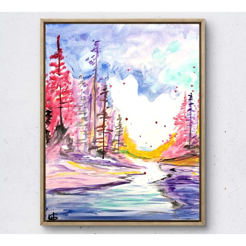 WS original landscape hand painted 14X11 canvas acrylic abstract modern wall art